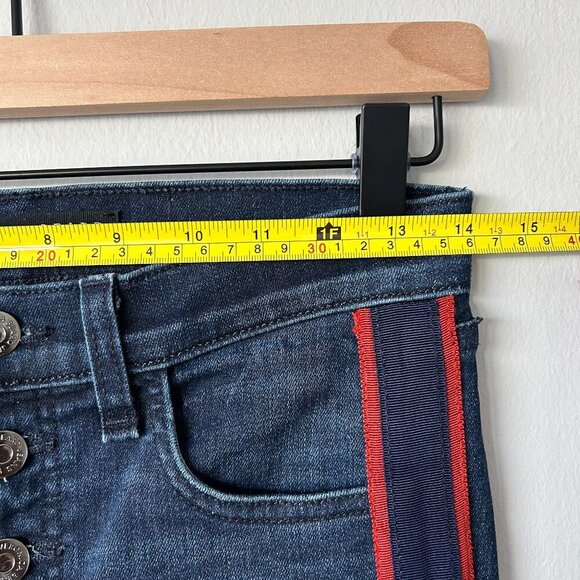 Veronica Beard Carolyn 10” Baby Boot Jeans Midinight w/ Fray Navy Red Sz 26 - Picture 8 of 10